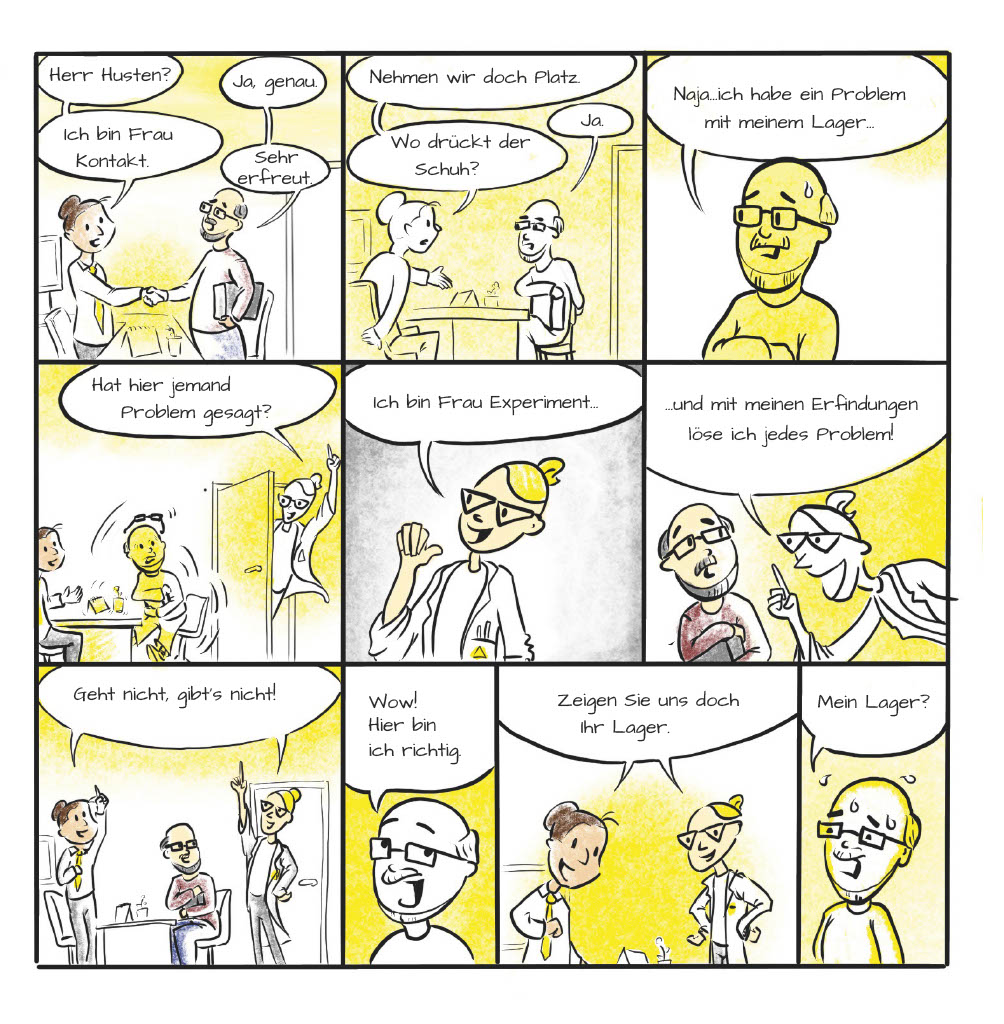 Die Expertin für Lager kommt und Herr Husten zögert sein Lager zu zeigen.